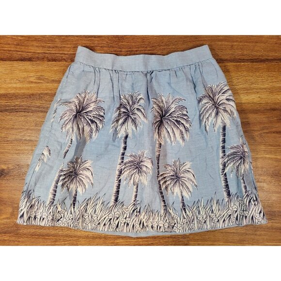 J.Crew Women's Size‎ 2 Blue Palm Tree Linen Full Skirt - Picture 1 of 4